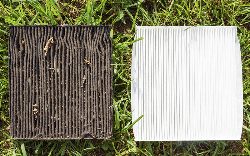 dirt and clean filters on grass